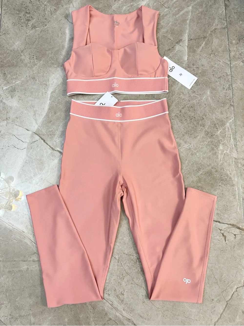 ALO Yoga Dusty Rose High-Waist Leggings & Supportive Crop Top Set